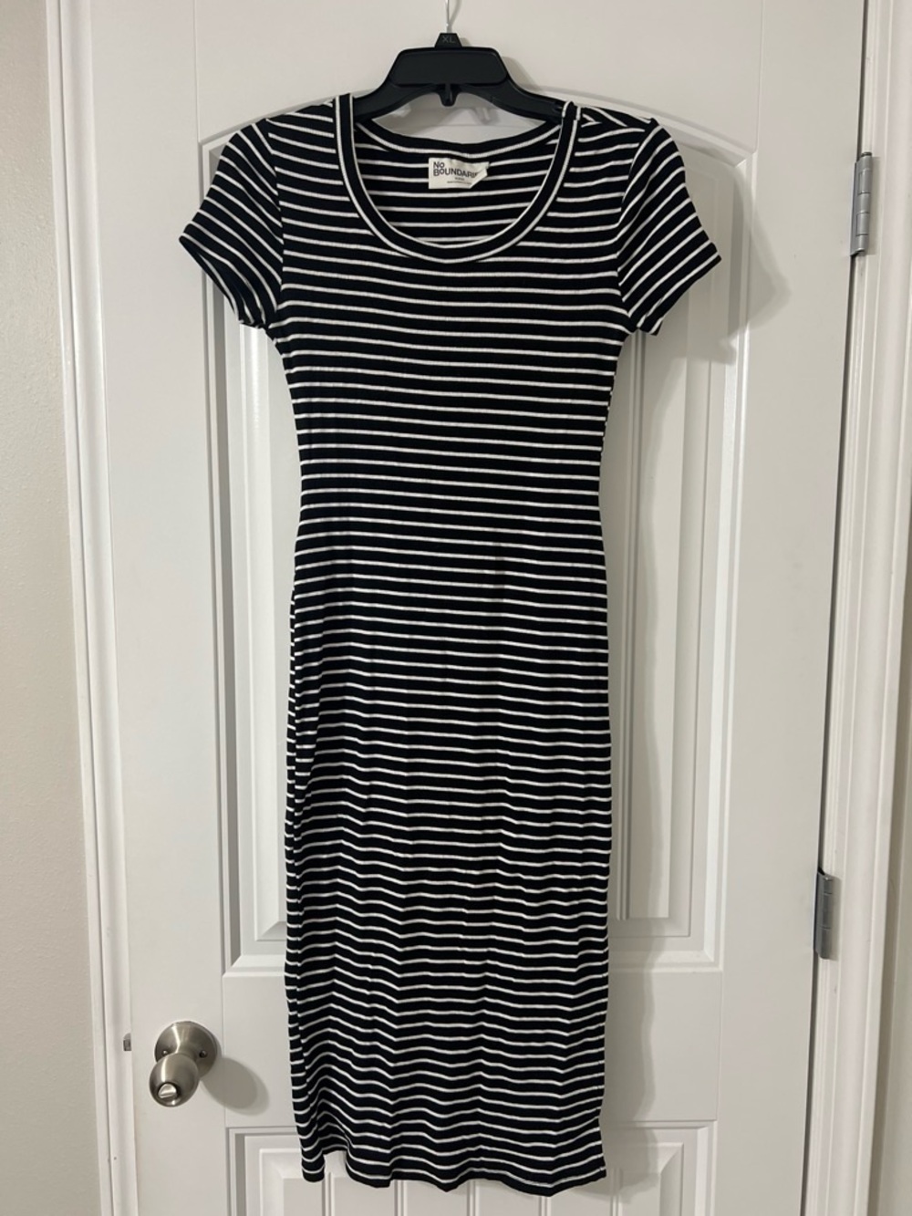 No Boundaries Black and White Striped Midi Dress